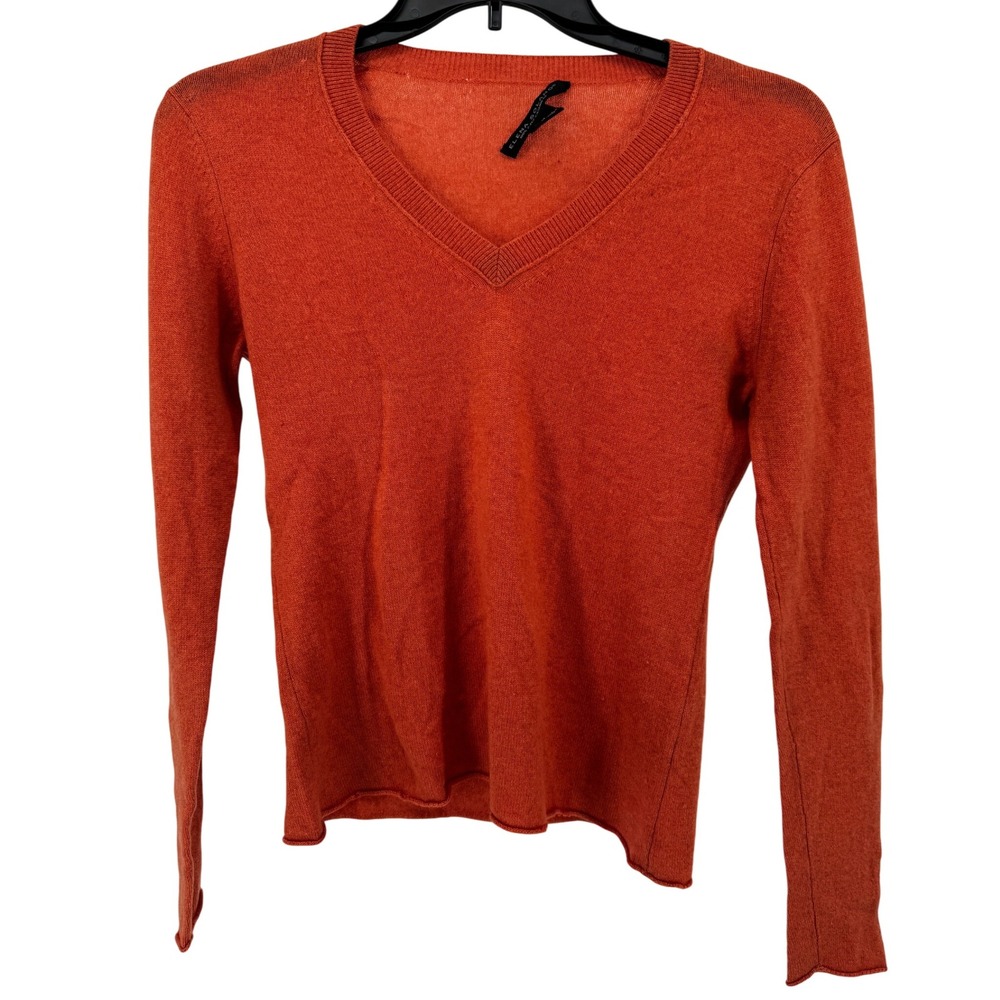 Elena Solano Cashmere V-Neck Sweater Medium Womens Orange Knit Top